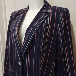 NWT Tommy Hilfiger Navy Blue Pink Cream Pin Striped Classy Blazer